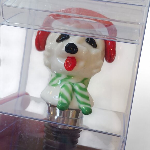NWT Pier 1 Christmas Dog Wine Bottle Stopper – Red Earmuffs & Scarf 🎄 - Picture 8 of 9